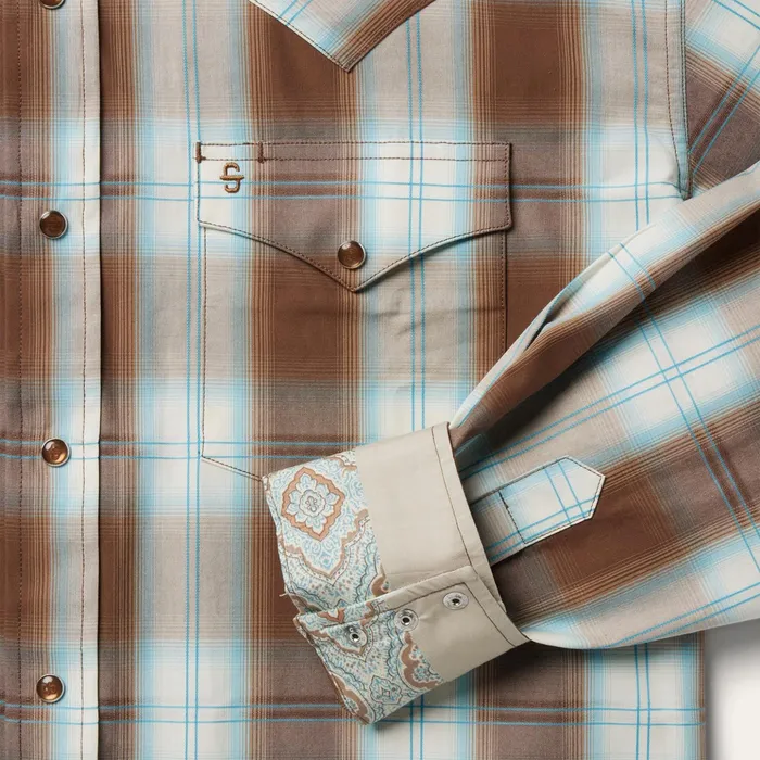 Western Shirts Men Stetson Sand Ombre Plaid Western Shirt Brown