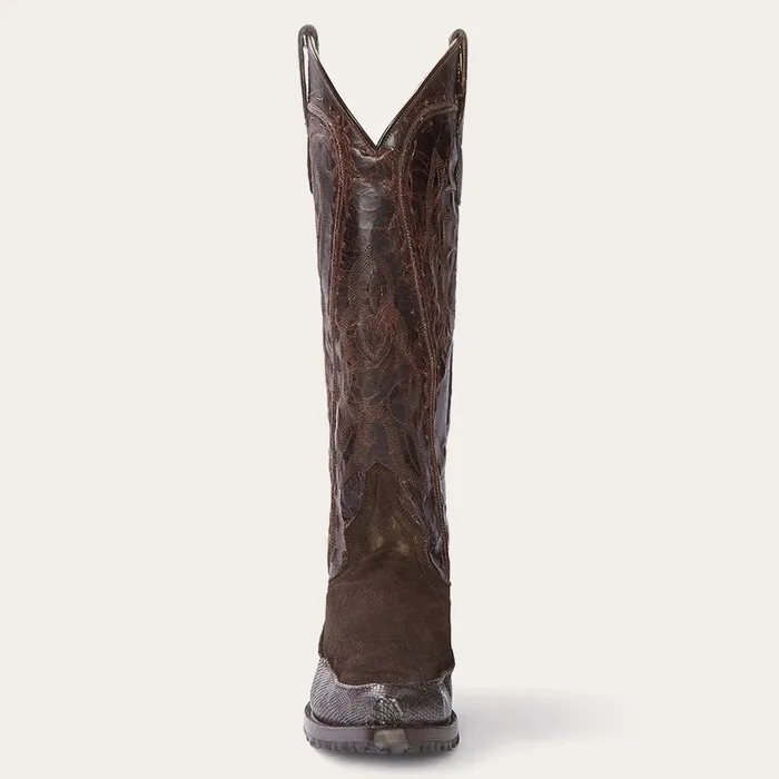 Western Women Stetson Dakota Brown Suede and Teju Cowboy Boot Brown
