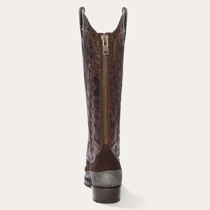 Western Women Stetson Dakota Brown Suede and Teju Cowboy Boot Brown