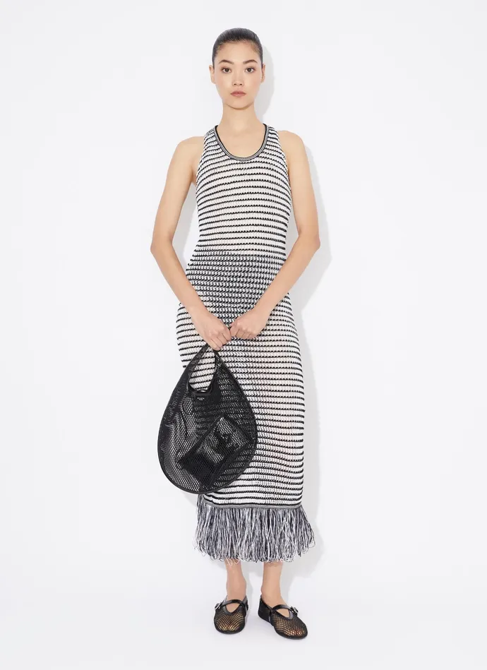 WhiteBlack FRINGED BODYCON CROCHET DRESS Women Alaa Dresses