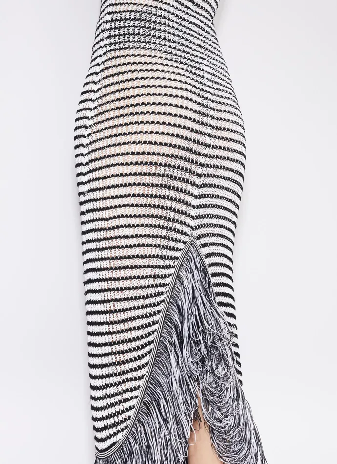 WhiteBlack FRINGED BODYCON CROCHET DRESS Women Alaa Dresses