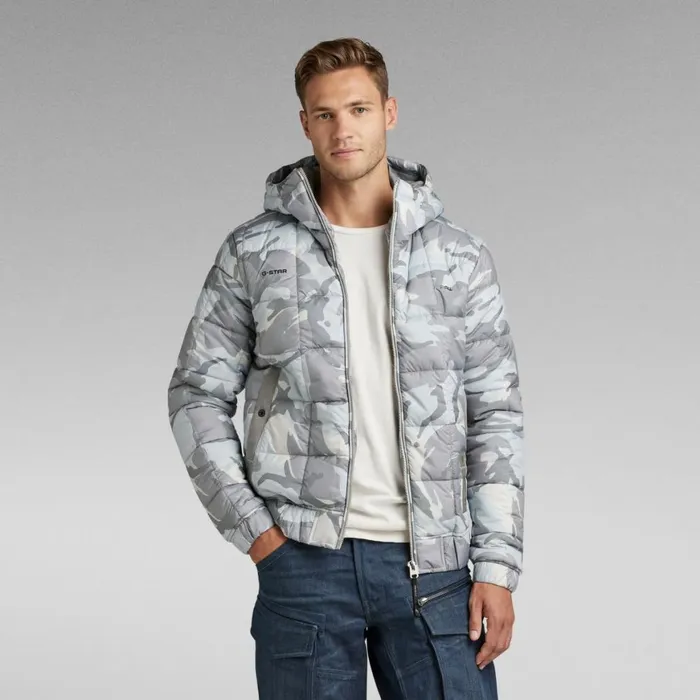 Winter Coats Men GStar RAW Meefic Squared Quilted Hooded Jacket Cool Grey Woodland Camo Winter Coats Men GStar RAW Meefic Squared Quilted Hooded Jacket Cool Grey Woodland Camo