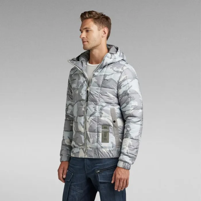 Winter Coats Men GStar RAW Meefic Squared Quilted Hooded Jacket Cool Grey Woodland Camo