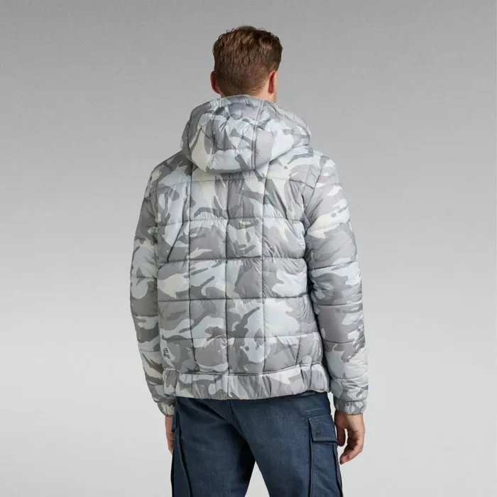 Winter Coats Men GStar RAW Meefic Squared Quilted Hooded Jacket Cool Grey Woodland Camo