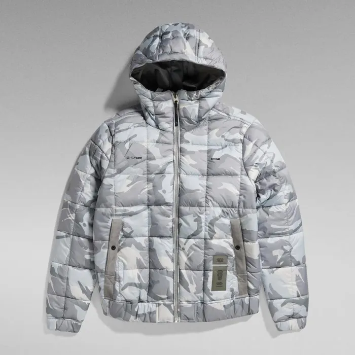 Winter Coats Men GStar RAW Meefic Squared Quilted Hooded Jacket Cool Grey Woodland Camo