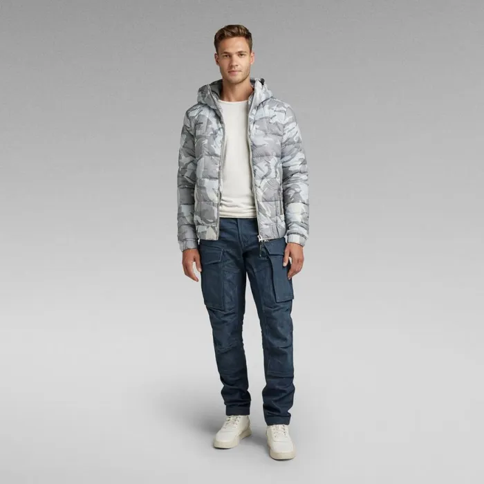 Winter Coats Men GStar RAW Meefic Squared Quilted Hooded Jacket Cool Grey Woodland Camo