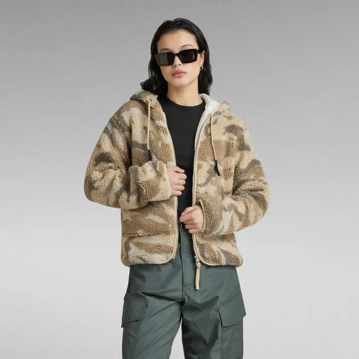 Winter Coats Women GStar RAW Short Teddy Jacket Brick Woodland Camo