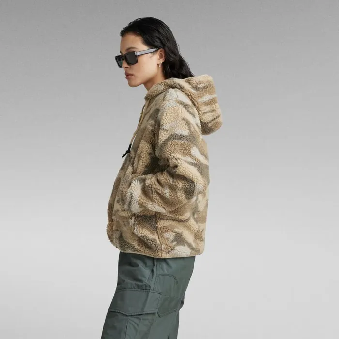 Winter Coats Women GStar RAW Short Teddy Jacket Brick Woodland Camo