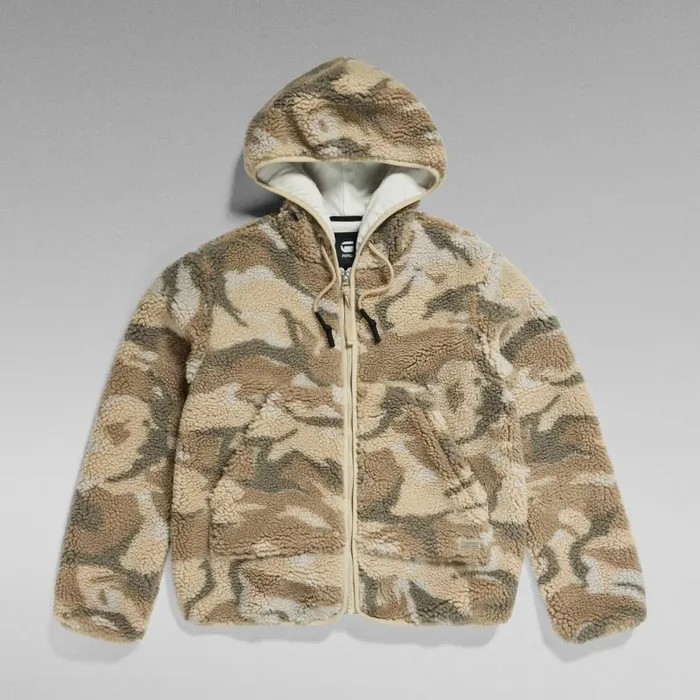 Winter Coats Women GStar RAW Short Teddy Jacket Brick Woodland Camo