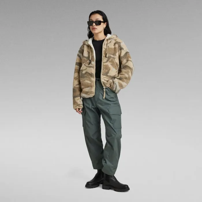 Winter Coats Women GStar RAW Short Teddy Jacket Brick Woodland Camo