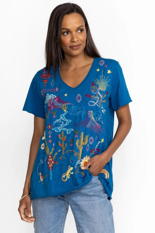 Women Arizona Everyday Tee Mykonos Blue Johnny Was Tops