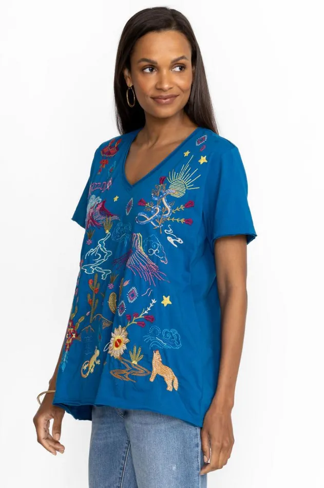 Women Arizona Everyday Tee Mykonos Blue Johnny Was Tops Women Arizona Everyday Tee Mykonos Blue Johnny Was Tops