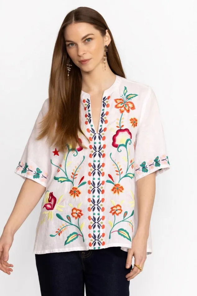 Women AVERI EASY VNECK TOP White Johnny Was Tops