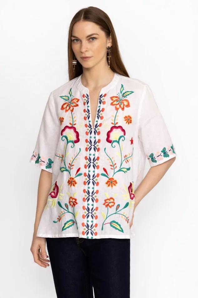 Women AVERI EASY VNECK TOP White Johnny Was Tops Women AVERI EASY VNECK TOP White Johnny Was Tops