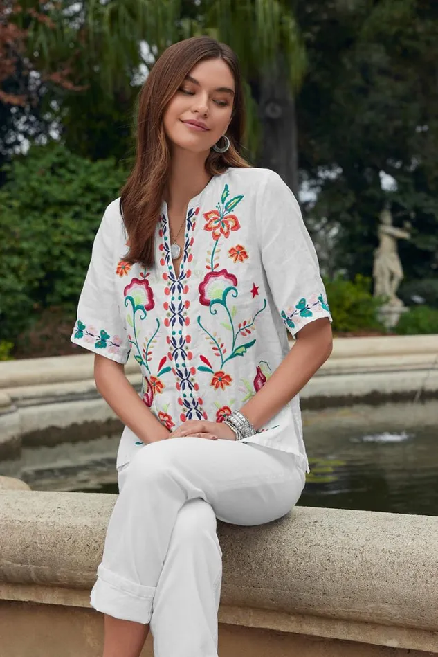 Women AVERI EASY VNECK TOP White Johnny Was Tops Women AVERI EASY VNECK TOP White Johnny Was Tops