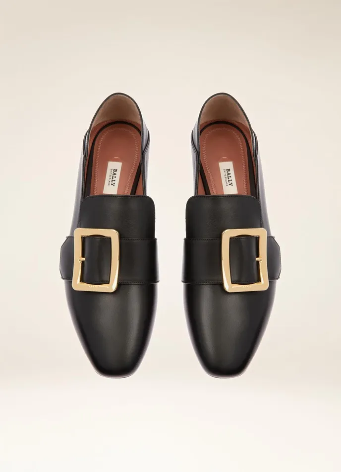 Women Bally Flats and Moccasins Janelle 8211 Calf Leather Slipper In Black