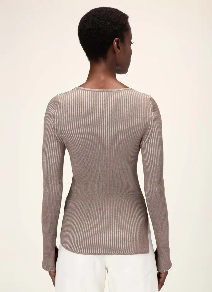 Women Bally Knitwear Ribbed Sweater 8211 Silk and Cotton Sweater In Taupe and Bone