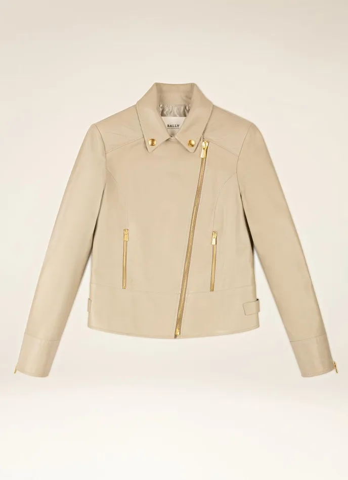 Women Bally Leather Biker Jacket 8211 Leather Outerwear In Beige
