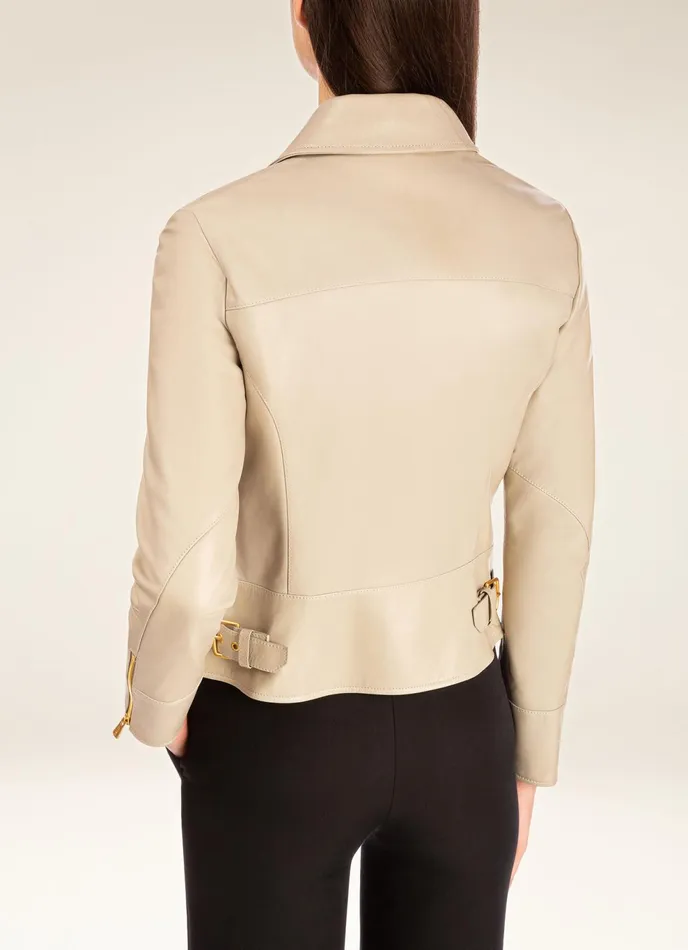 Women Bally Leather Biker Jacket 8211 Leather Outerwear In Beige