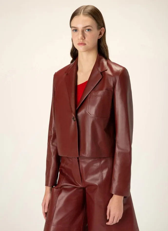 Women Bally Leather Cropped Jacket 8211 Leather Outerwear In Heritage Red