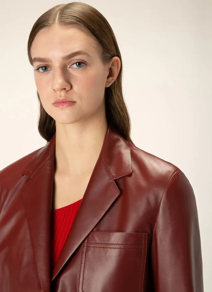 Women Bally Leather Cropped Jacket 8211 Leather Outerwear In Heritage Red