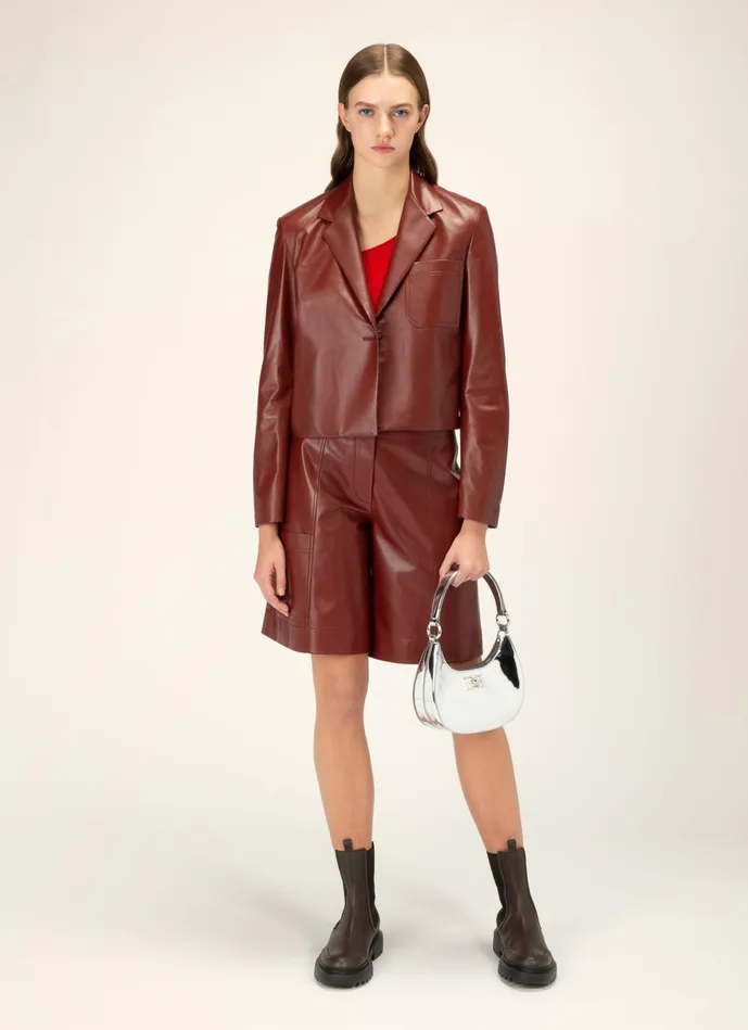 Women Bally Leather Cropped Jacket 8211 Leather Outerwear In Heritage Red