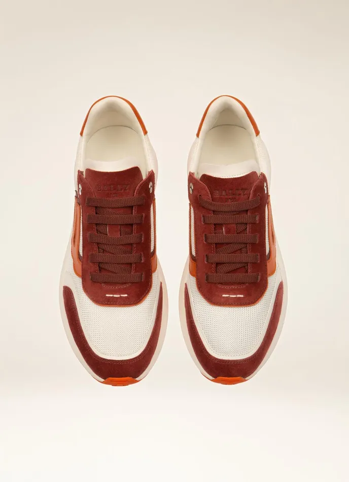 Women Bally Sneakers Demmy 8211 Mesh and Leather Sneakers In Heritage Red Orange and White