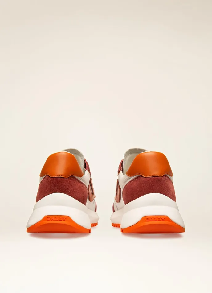 Women Bally Sneakers Demmy 8211 Mesh and Leather Sneakers In Heritage Red Orange and White