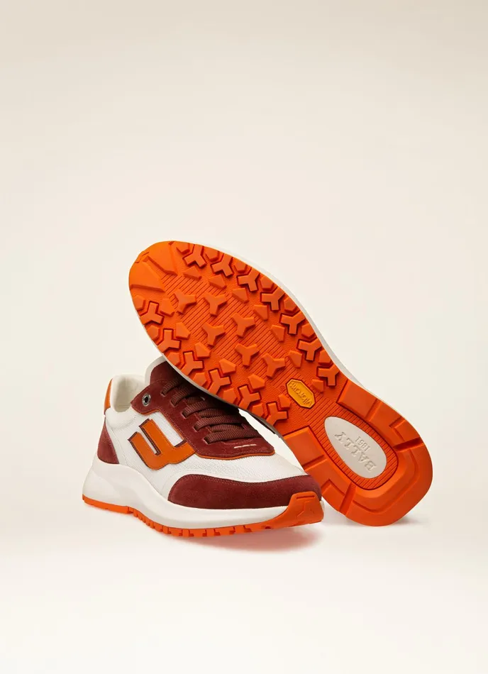Women Bally Sneakers Demmy 8211 Mesh and Leather Sneakers In Heritage Red Orange and White