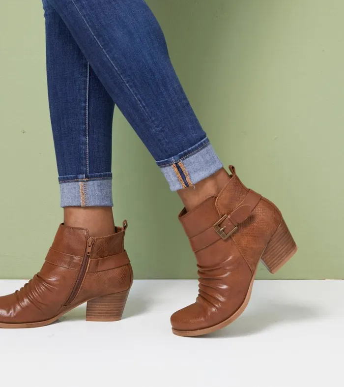 Women Baretraps Booties Rebel Block Heel Bootie Cognac Women Baretraps Booties Rebel Block Heel Bootie Cognac