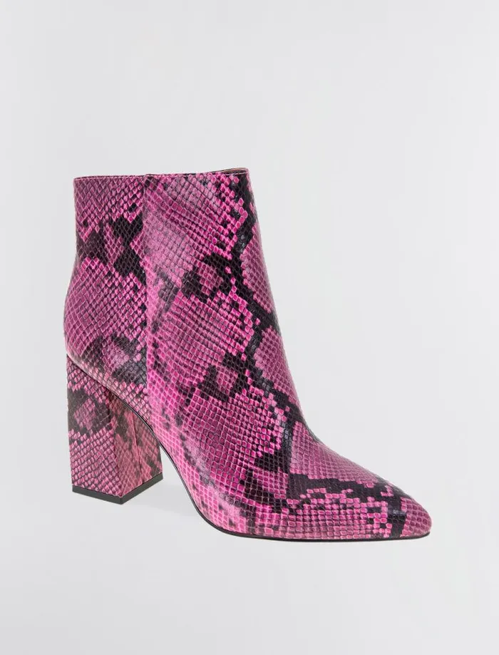 Women BCBG Shoes Briel Snakeskin Bootie Viva Pink Snake