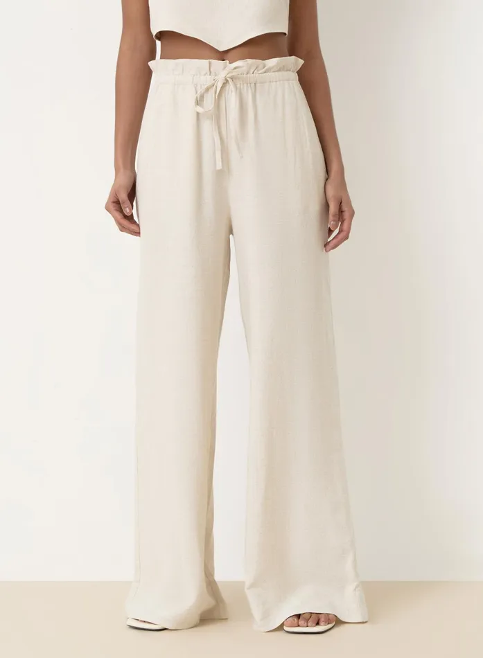 Women Beige Linen Drawstring Waist Trouser Tulum 4th and Reckless Pants