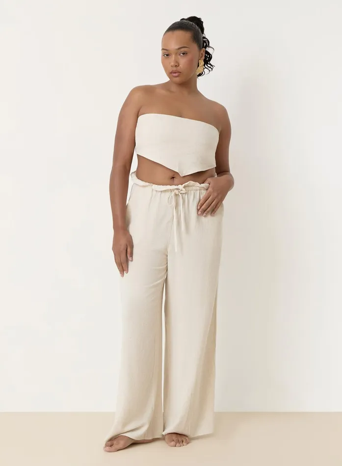 Women Beige Linen Drawstring Waist Trouser Tulum 4th and Reckless Pants