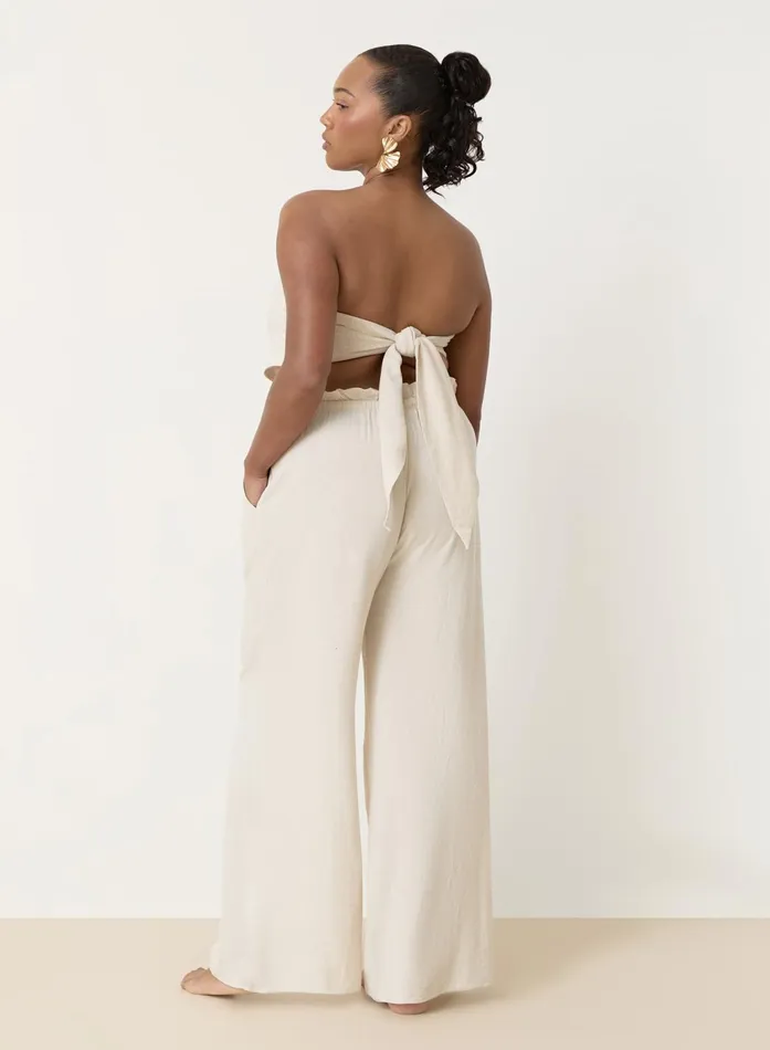Women Beige Linen Drawstring Waist Trouser Tulum 4th and Reckless Pants