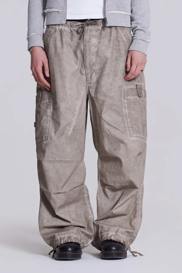 Women Beige Oil Wash Parachute Cargo Pants Jaded London Trousers and Pants