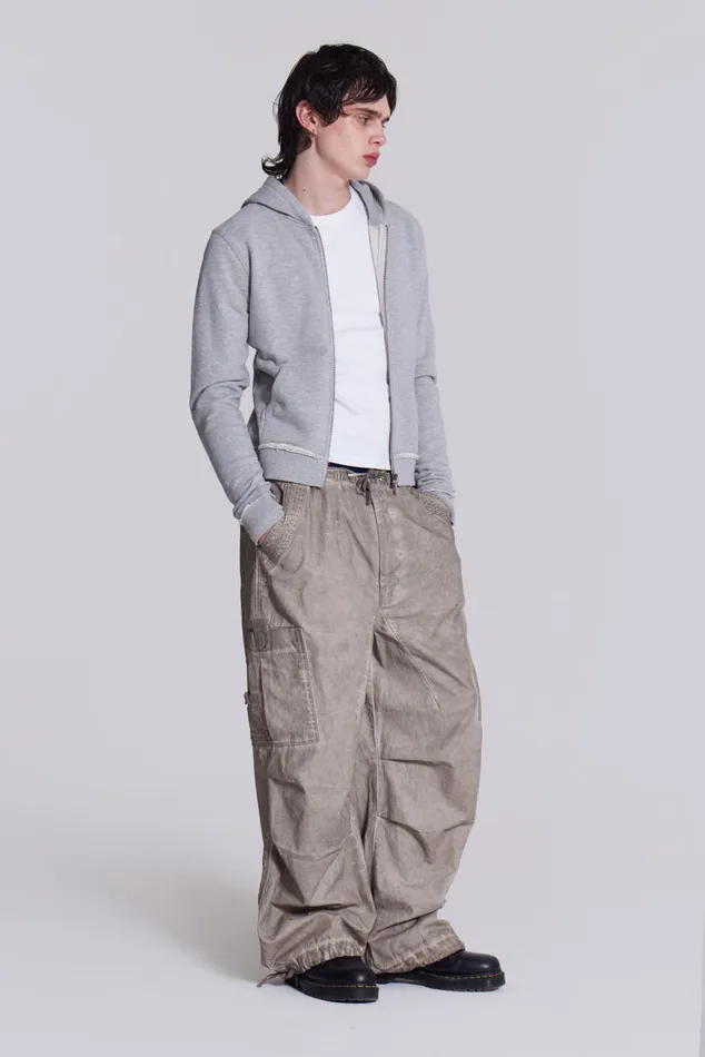 Women Beige Oil Wash Parachute Cargo Pants Jaded London Trousers and Pants