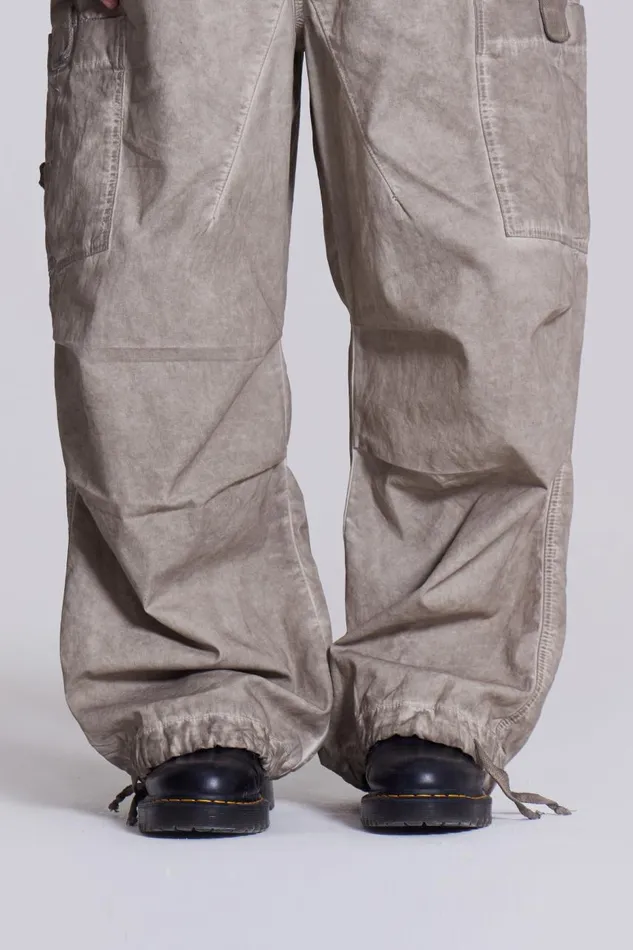Women Beige Oil Wash Parachute Cargo Pants Jaded London Trousers and Pants