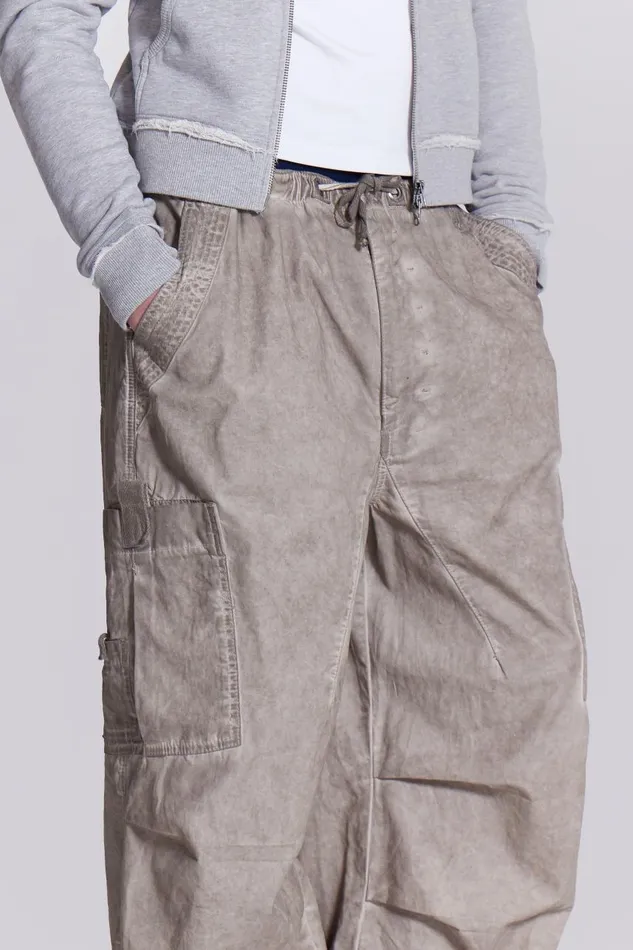Women Beige Oil Wash Parachute Cargo Pants Jaded London Trousers and Pants