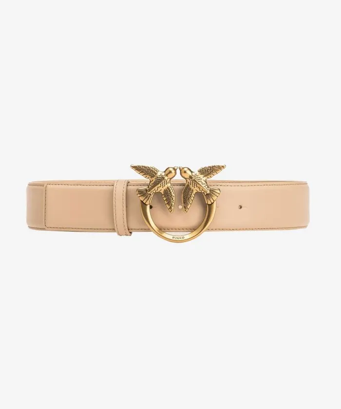 Women Belts Pinko Love Birds High Leather Belt 4cm Sandantique Gold