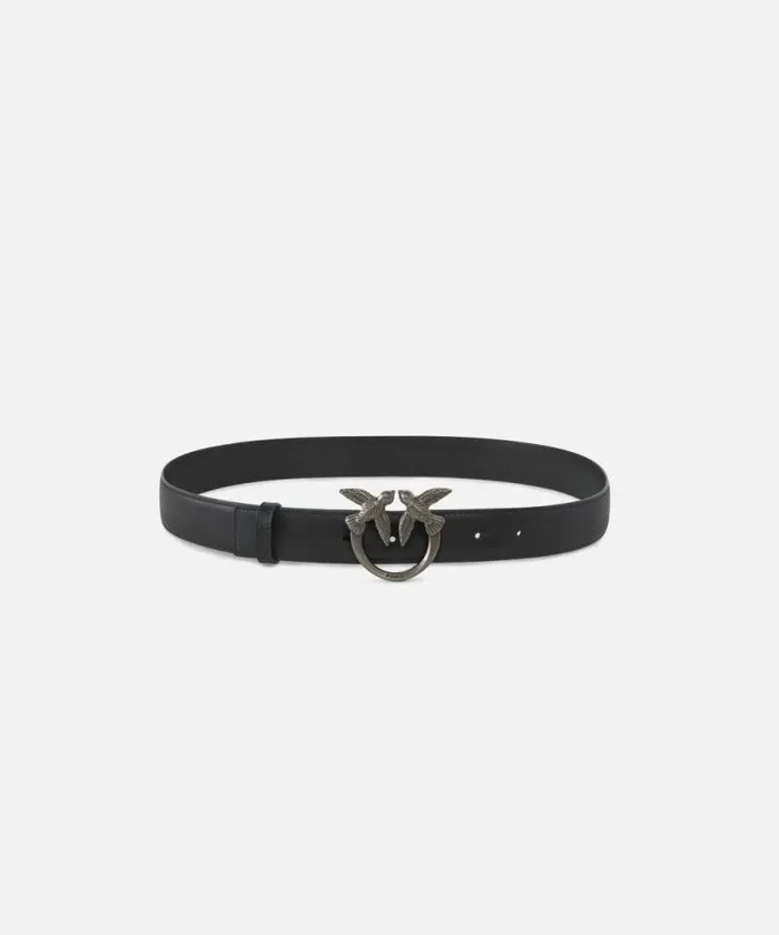 Women Belts Pinko Love Birds Leather Belt 3cm Blackold Silver