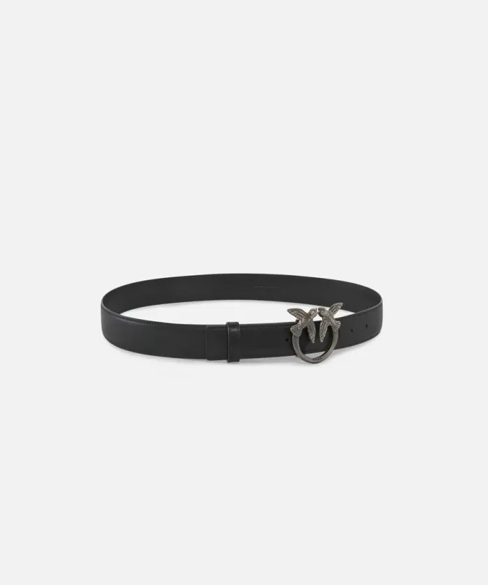 Women Belts Pinko Love Birds Leather Belt 3cm Blackold Silver Women Belts Pinko Love Birds Leather Belt 3cm Blackold Silver