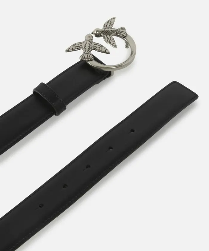 Women Belts Pinko Love Birds Leather Belt 3cm Blackold Silver Women Belts Pinko Love Birds Leather Belt 3cm Blackold Silver
