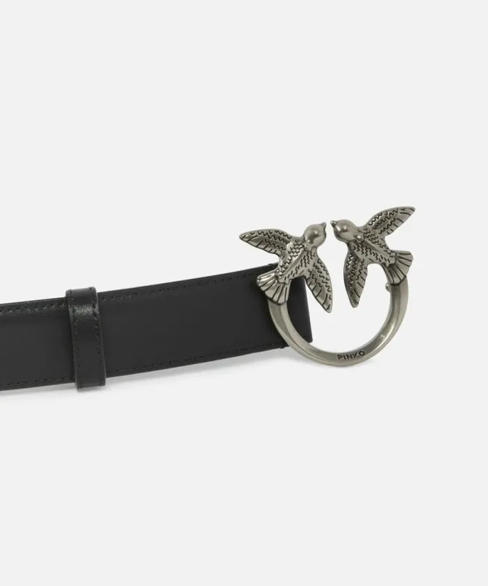Women Belts Pinko Love Birds Leather Belt 3cm Blackold Silver Women Belts Pinko Love Birds Leather Belt 3cm Blackold Silver