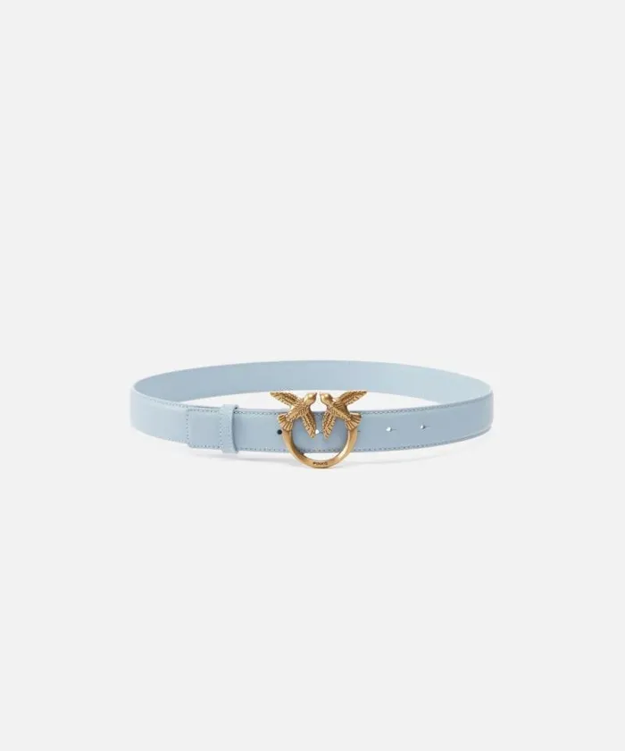 Women Belts Pinko Love Birds Leather Belt 3cm Lightblueantique Gold