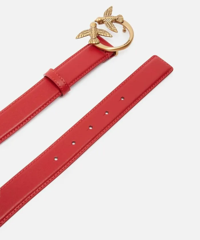 Women Belts Pinko Love Birds Leather Belt 3cm Redantiquegold Women Belts Pinko Love Birds Leather Belt 3cm Redantiquegold