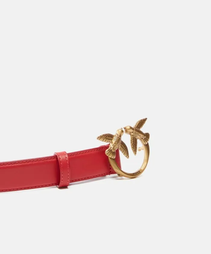 Women Belts Pinko Love Birds Leather Belt 3cm Redantiquegold Women Belts Pinko Love Birds Leather Belt 3cm Redantiquegold