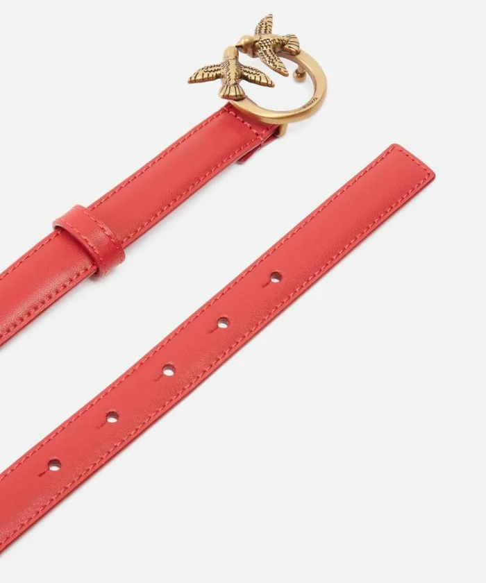 Women Belts Pinko Love Birds Thin Leather Belt 2cm Redantiquegold Women Belts Pinko Love Birds Thin Leather Belt 2cm Redantiquegold