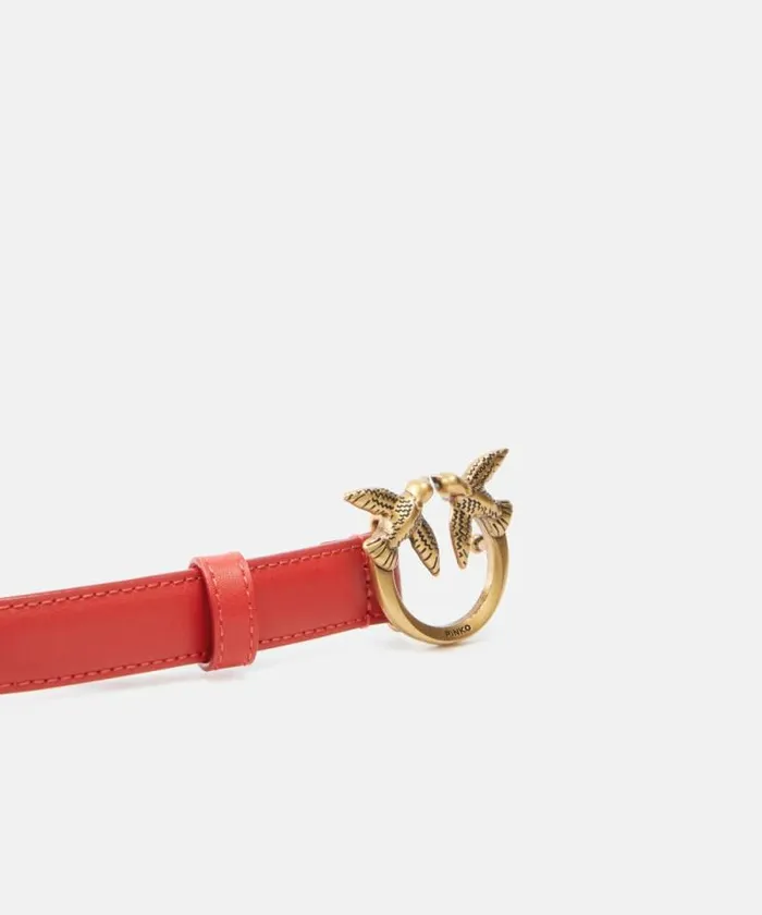 Women Belts Pinko Love Birds Thin Leather Belt 2cm Redantiquegold Women Belts Pinko Love Birds Thin Leather Belt 2cm Redantiquegold