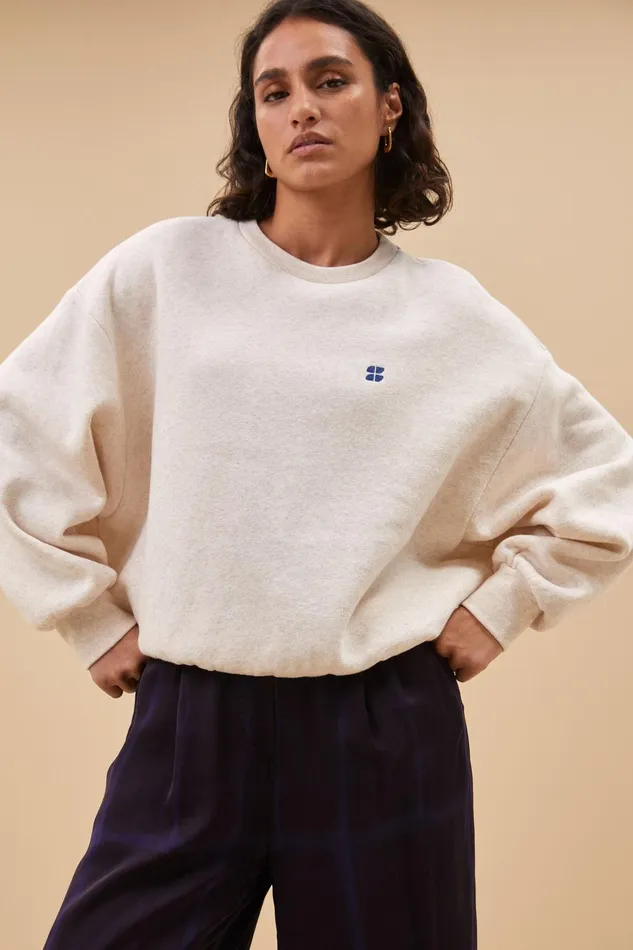 Women Bibi Small Logo Sweater Oyster Melee Bybar Sweaters Women Bibi Small Logo Sweater Oyster Melee Bybar Sweaters