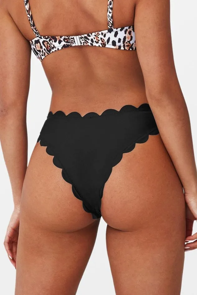 Women Bikini Bottoms Cupshe Lara Scalloped Trim Bikini Bottom Black